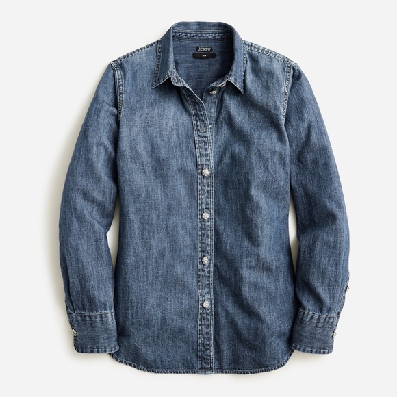 J. Crew Tops - New JCREW Size 00 Slim-Fit Chambray Shirt with Jewel Buttons $138 BW194